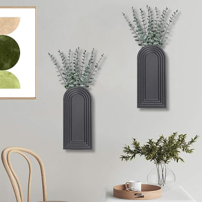Dnnnii 2 Pack Wooden Wall Vase Set - Black Finish Modern Farmhouse & Boho Wall Decor for Entryway, Hallway, Bathroom, Living Room, Dining Room, Narrow Spaces