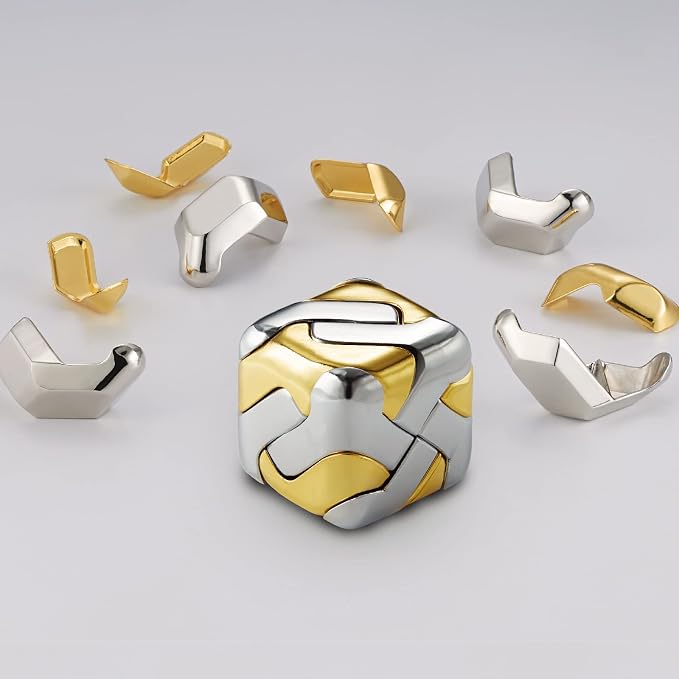 3D Brain Teasers Metal Puzzles Toy, Mind Puzzles for Adults Hand Smart Gifts for Boy and Girls Gold and Silver