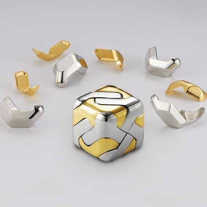 3D Brain Teasers Metal Puzzles Toy, Mind Puzzles for Adults Hand Smart Gifts for Boy and Girls Gold and Silver
