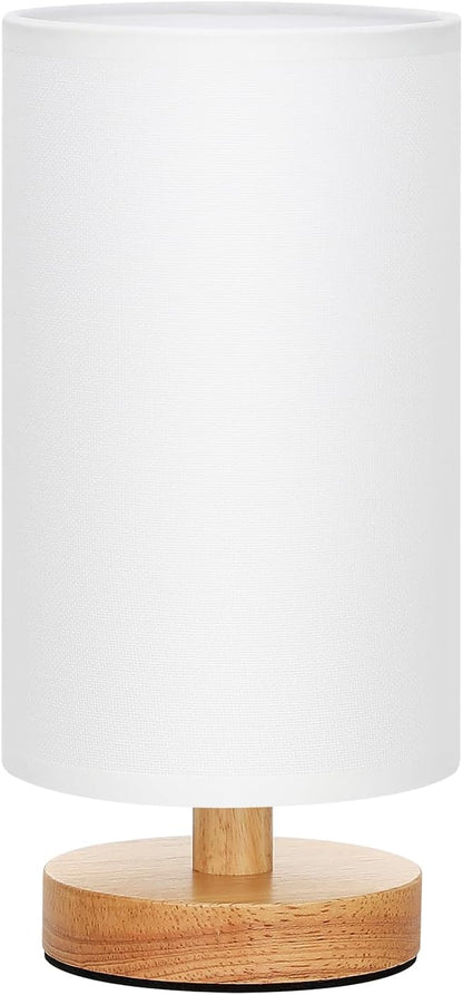 Fenmzee Small Table Lamps (White Shade - Wood Base, 9" Inline Control) | 3000K LED Blub Included | 680 Lumens | Easy Assembly | Minimalist Design | E26 | for Kitchen | for Kids Room