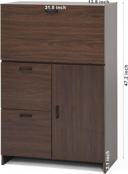 Foldable Desk Cabinet with Storage Drawers & Shelves, Multi-Functional Space-Saving Organizer for Home/Office/Dorm