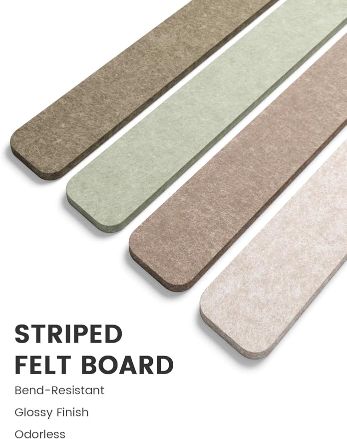 Fluxynara 13" x 2" Felt Wall Panels, Linen Dusk | 5-Pack Cork Board Alternative with 35 Push Pins, Adhesive Mounting for Bedroom Door or Home Office
