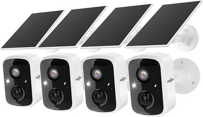 Hiseeu Solar Camera Security Outdoor, 4 Pack 100% Wireless 3K 4MP Surveillance Indoor WiFi Smart Cameras for Home Security Outside, PIR/AI Motion Detection, Waterproof, Color Night Vision, 2-Way Audio