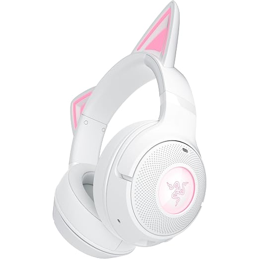 Razer Kraken Kitty V2 BT Wireless RGB Headset, White | Chroma RGB Kitty Ears & Earcups, Bluetooth 5.2, 40 mm Drivers, Noise-cancelling Mics, Lightweight, USB-C, 40 Hr Battery