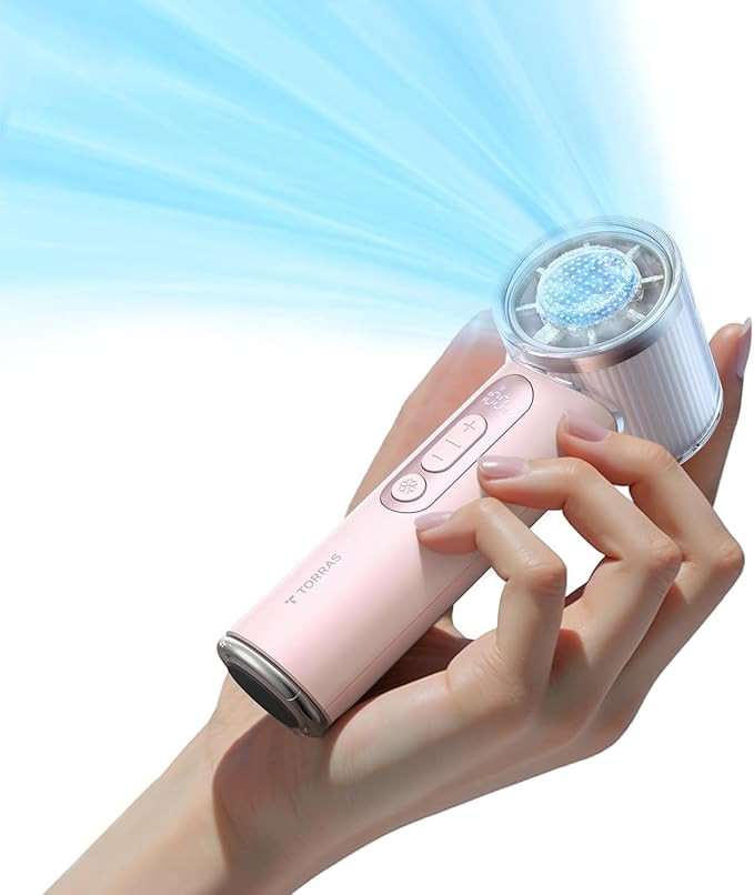 TORRAS COOLiFY iva Handheld Fan with Ice Cooler, [Chill by 50°F], 0-100 Adjustable Speed, Super Mini Powerful Portable Fan 4900mAh Rechargeable, Hand Fans, Gifts for Women, Pink