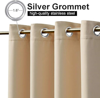 NICETOWN Outdoor Curtain for Patio Waterproof & Windproof 95" L, Thermal Insulated Top and Bottom Fixed Rustproof Grommets Light Block Outdoor Drape for Pool/Gazebo, Biscotti Beige, 1 Panel, W52 in