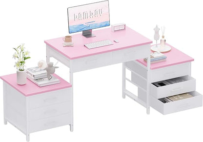Pamray 63 Inch Office Desk with 8 Drawers and Printer Shelves for Computer | Space-saving, Ample Storage, Large Workspace, Easy Assembly, Sturdy, Suitable for Home Office Study Gaming, Bedroom and Dorms