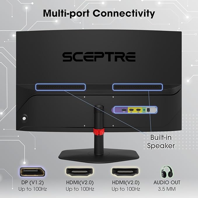 Sceptre Curved 27-inch Prime Gaming Monitor 1500R 100Hz HDMI X2 DisplayPort 1ms 100% sRGB, Build-in Speakers Machine Black 2025 (C275W-FW100T Series)