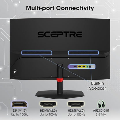 Sceptre Curved 27-inch Prime Gaming Monitor 1500R 100Hz HDMI X2 DisplayPort 1ms 100% sRGB, Build-in Speakers Machine Black 2025 (C275W-FW100T Series)