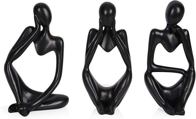 Sandstone Resin Thinker Style Abstract Sculpture Statue Collectible Figurines Home Office Bookshelf Desktop Decor (Small Black, 3pcs)