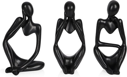 Sandstone Resin Thinker Style Abstract Sculpture Statue Collectible Figurines Home Office Bookshelf Desktop Decor (Small Black, 3pcs)