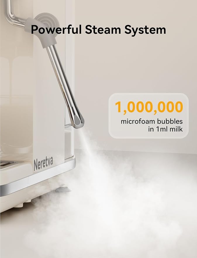 Neretva Espresso Machine 20 Bar Super Compact Espresso Coffee Machine-Beige | Professional Stainless Steel Espresso Maker with LED Display and Powerful Steam for Home Baristas to Make Latte, Cappuccino