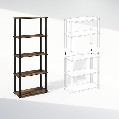 Furinno Turn-S-Tube Storage Shelves Set of 2, 3-Tier Book Shelf, Corner Shelf, Toolless Open Shelves, Square Tubes, for Organization and Storage, Living Room, Garage, Home Office, Amber Pine