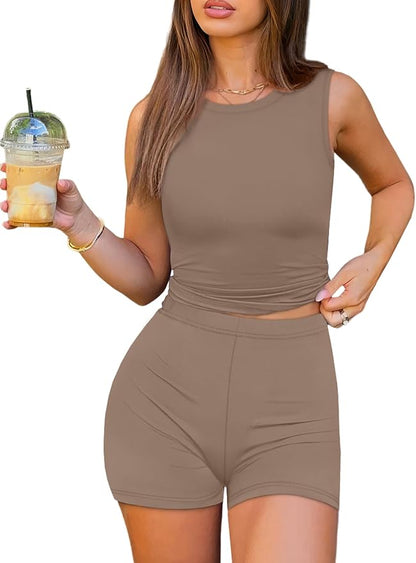 Sampeel Womens Two Piece Lounge Sets Casual Summer Spring Outfits 2 Piece Short Matching Clothing Set Athletic Active Wear