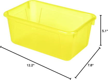 Storex Small Cubby Bins – Plastic Storage Containers for Classroom, 12.2 x 7.8 x 5.1 inches, Candy Yellow, 5-Pack (62476A05C)