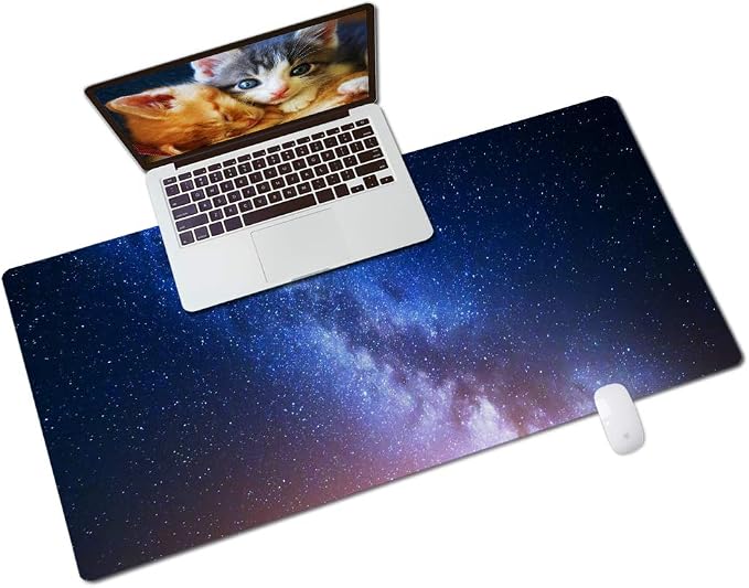 QIYI Desk Pad, Galaxy PU Leather Desk Blotter Protector, Waterproof Computer Desk Mat, Keyboard Mouse Pads, Non Slip Base Home & Office Accessories, Extended Large Size 31.5" x 15.7" - Starry Sky