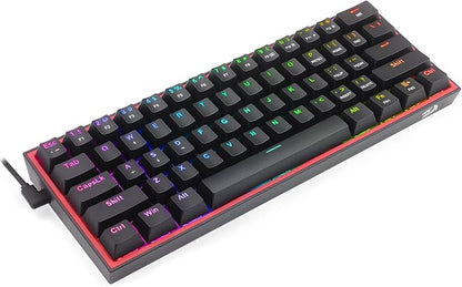 Redragon K617 Wired 60% Compact Hot-Swap RGB Gaming Mechanical Keyboard | 61 Keys Design for More Room to Aim, Swap-Ready Socket for Mod, Vibrant 20-Mode Lighting Hype Vibing, Pro Software Supported