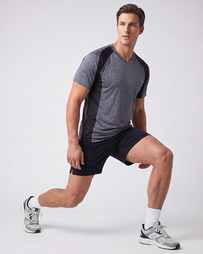 5 Pack Men's Dry Fit V Neck Gym Workout T Shirts Athletic Moisture Wicking | Cooling, Quick Dry, Breathable, Short Sleeve, Exercise, Cycling, Sports, Outdoor, Fitness, Golf, Crossfit, Hiking, Tennis