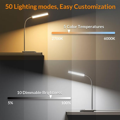 LEPOWER Desk Lamp, 800LM LED for Home Office, True Eye-Caring for Reading | 50 Lighting Modes, 2X Wider Panel, 360° Flexible Gooseneck, Touch Control, 12W Bright Table Lamp for Dorm, Bedroom, Study