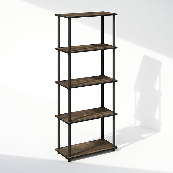 Furinno Turn-N-Tube 5-Tier Multipurpose Compact Display Rack, Shelving Unit, Bookcase, Columbia Walnut/Black