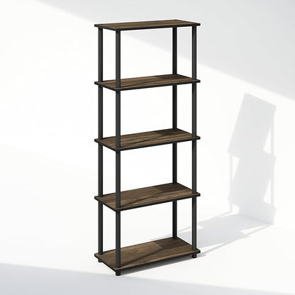 Furinno Turn-N-Tube 5-Tier Multipurpose Compact Display Rack, Shelving Unit, Bookcase, Columbia Walnut/Black
