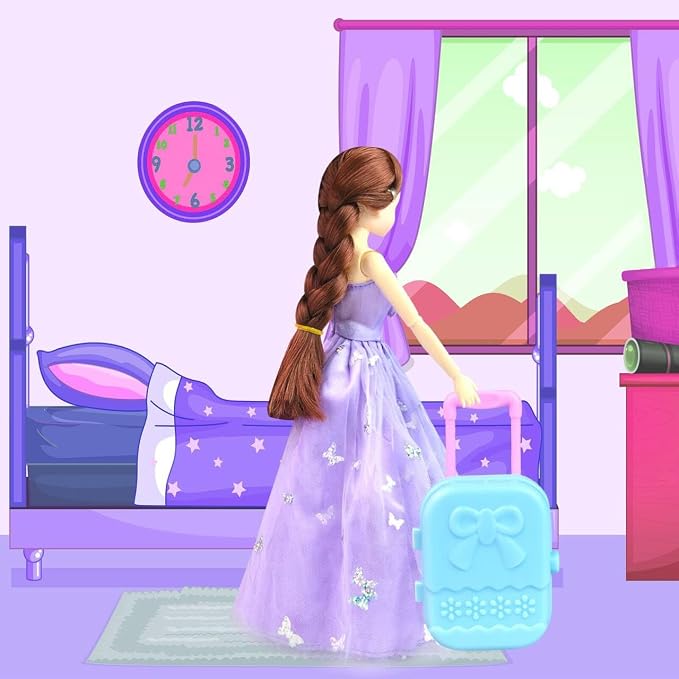 65Pcs Doll Clothes and Accessories with Doll Closet for 11.5 Inch Doll Dress up Set with 1 Doll Fashion Dresses Outfits Tops and Pants Shoe Rack Bags Gift Toy for Girls 4 5 6 7 8 9 10 Years