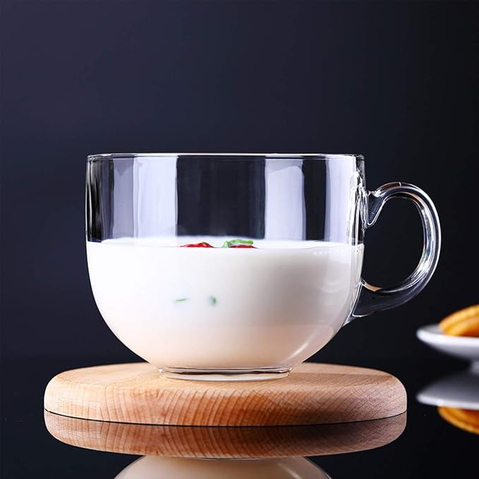 Maredash 16oz Glass Jumbo Mugs With Handle 6pcs | For Coffee, Tea, Soup,Clear Drinking Cup