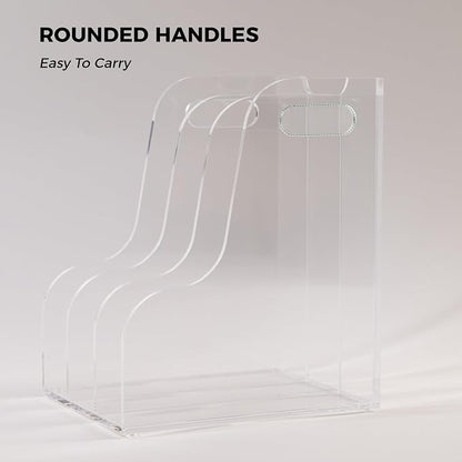 3 Vertical Compartments File Holder, Clear Acrylic Desk Organizer and Storage Bins Holding for Magazines, Binders, Notebooks, Envelopes, Multi-purpose Document Organizer for Home Office