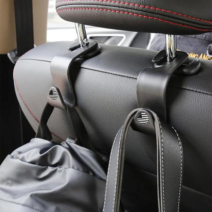 4PCS Car Seat Headrest Hooks, Auto Back Seat Hanger Holder, Durable Stylish Vehicle Organizer Universal Car Interior Accessories, Storage Hooks for Purses, Bags, Clothes, Hats (Black/Black Flag)
