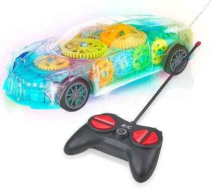 Playbees Light-Up Transparent Car with Remote Control, Toys for Autistic Kids Ages 3-5 Sensory Activity for Kids with Autism Special Needs Toys, Bump and Go Toys for Toddlers Music and LED Effects
