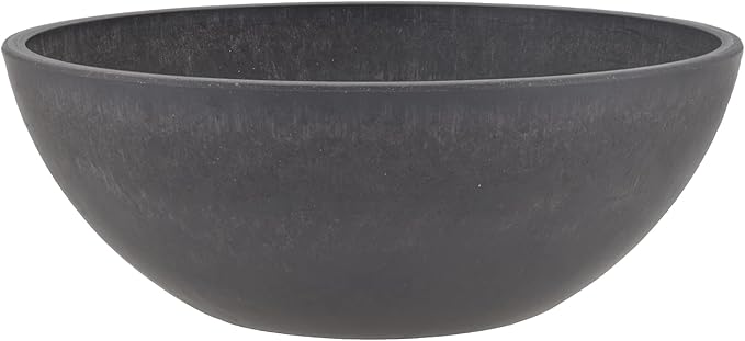 PSW Pot Collection M30DC 12-inch Plastic/Stone/Wood Composite Low Bowl Planter – No Drainage Hole (Drillable), Shallow Indoor/Outer Pot for Succulents, Bonsai, Fairy Gardens, Herbs, Dark Charcoal