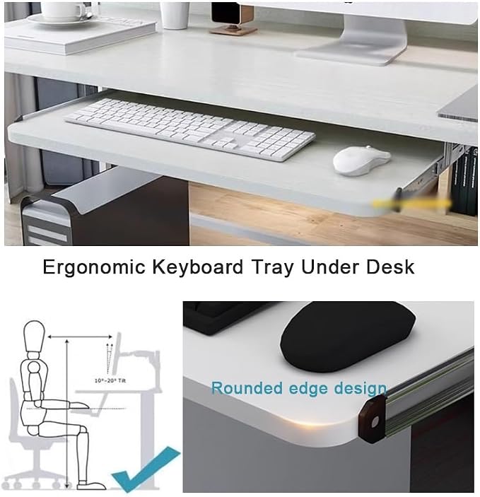 Keyboard Tray Under Desk Slide 24" 28", Pull Out Keyboard Drawer Ergonomic Keyboard Shelf, Hidden Computer Drawer Underdesk(Walnut,70 * 24cm)