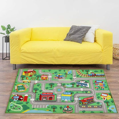 Kids Play Rug for Playroom 5.2x3.3 ft Town City Road Map Car Mat Play Mat Educational Learning Carpet Area Rug for Boy Girl Toddler Bedroom Playroom