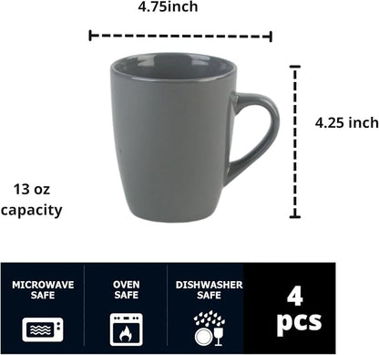 Coupe Stoneware Set of 4 Coffee Mugs, Dark Gray