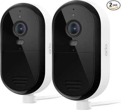 Security Camera Outdoor Wired 2-Pack - Arlo Essential 2K Surveillance Camera with Person Detection, Package Alert, Color Night Vision, 2-Way Audio, Weather Resistant, Motion Detection