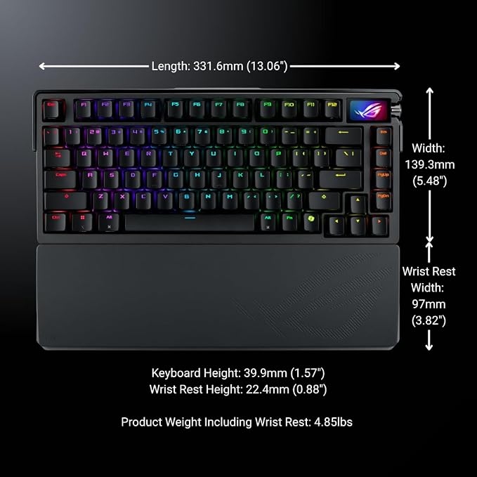 ASUS ROG Azoth Extreme Wireless Mechanical Gaming Keyboard – 75% TKL, ROG NX Snow Linear Switches, PBT Keycaps, Aluminum Chassis, Carbon Fiber, Gasket Mount, Color OLED Screen, PC/Mac Support - Black