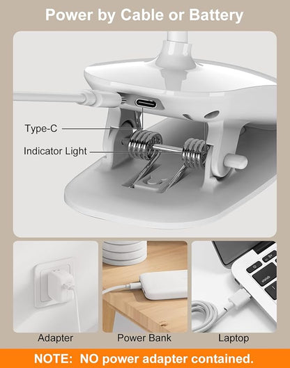Desk Lamp, Table Lamp 1500mAh Dimmable Reading Lamp with Clamp and Type-C Charging Port, Desk Light for Home Office Reading Working Studying Gooseneck Adjustable Flexible - White