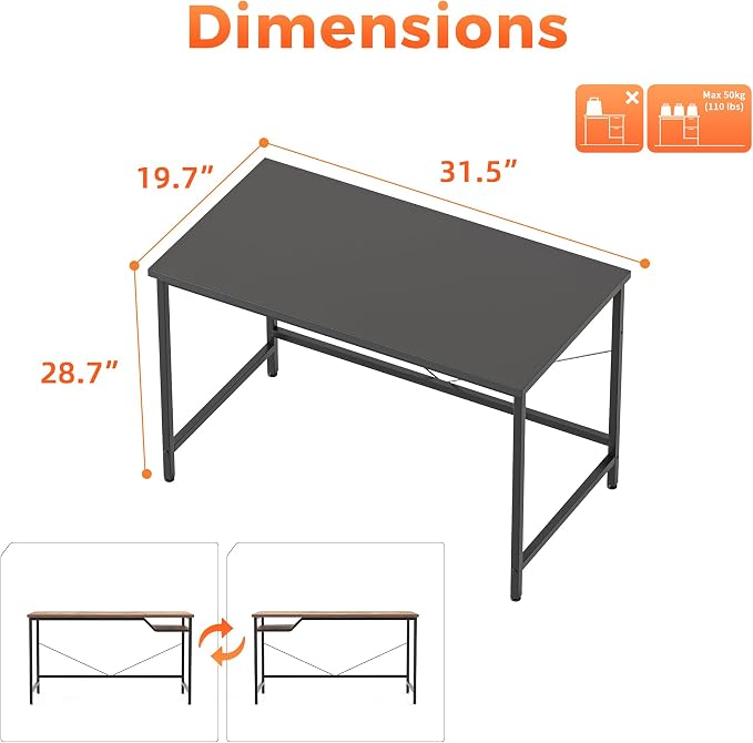 Mericonia 32x20 Inch Computer Desk, 0.6" Thick Small Office Table | Modern Simple Style, Small Study & Writing Table for Home Bedroom Work, Black
