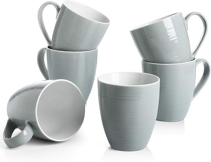 DOWAN Coffee Mugs, 17 Oz Coffee Mug Set of 6, Corrugated Tea Mugs (Grey)
