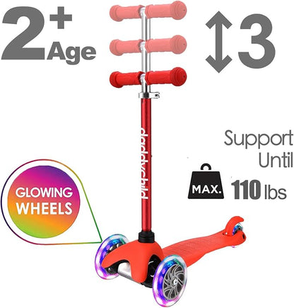 3-Wheel Kick Scooter for Kids Ages 3-8 Lean-to-Steer Toddler Scooter with Extra Wide Light Up Wheels, 4 Adjustable Heights, Foldable Scooters for Boys & Girls, Max Weight 110lbs