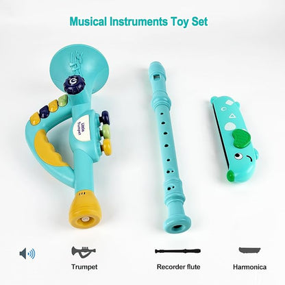 Toddler Musical Instruments Toy, Trumpet, Harmonica, Recorder Flute for Kids Baby, Musical Toys Set for Children Boys Girls Ages 2 3 4 5