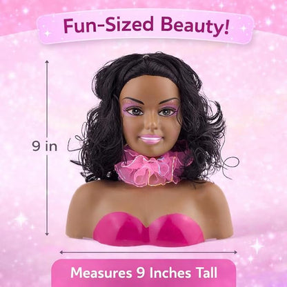 Liberty Imports African American Black Makeup and Hair Styling Doll Head Toy Playset with Real Washable Cosmetic and Fashion Dress Up Accessories for Girls Pretend Play