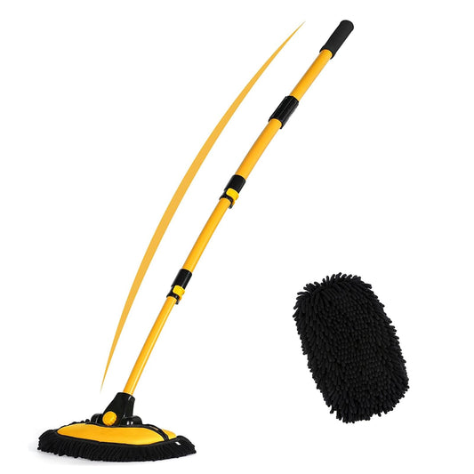 57 Car Wash Brush with Long Handle Chenille Microfiber Car Wash Kit, Mitt Retractable Bent Pole Car Wash Brush for Cars RV Tru