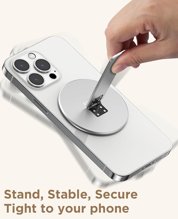 Magnetic Phone Stand Grip for Magsafe, Utral-Thin Snap-on Phone Kickstand, Holder & Grip, Foldable & Adjustable for Hands-Free Viewing | Compatible with Phone 16 15 14 13 12 Pro,Silver