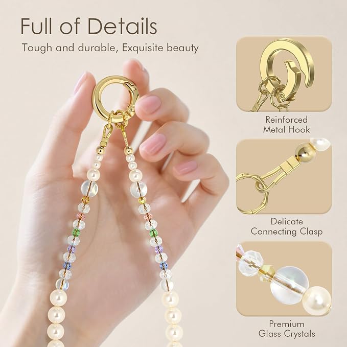 SURPHY Phone Charm, Handmade Beaded Phone Wrist Strap with Tether Tab | Phone Charm Strap, Phone Chain with Premium Metal Buckle, Wrist Strap Fits Cellphone Cases, Wallets, Bags, Keys
