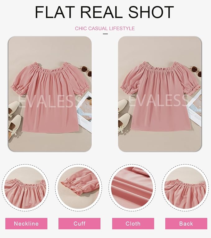 EVALESS Womens Tops Off The Shoulder Blouses for Women Dressy Casual Cute Puff Sleeve T Shirts Fashion 2026