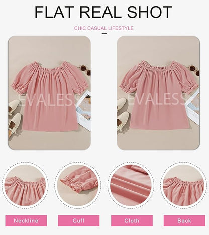 EVALESS Womens Tops Off The Shoulder Blouses for Women Dressy Casual Cute Puff Sleeve T Shirts Fashion 2026