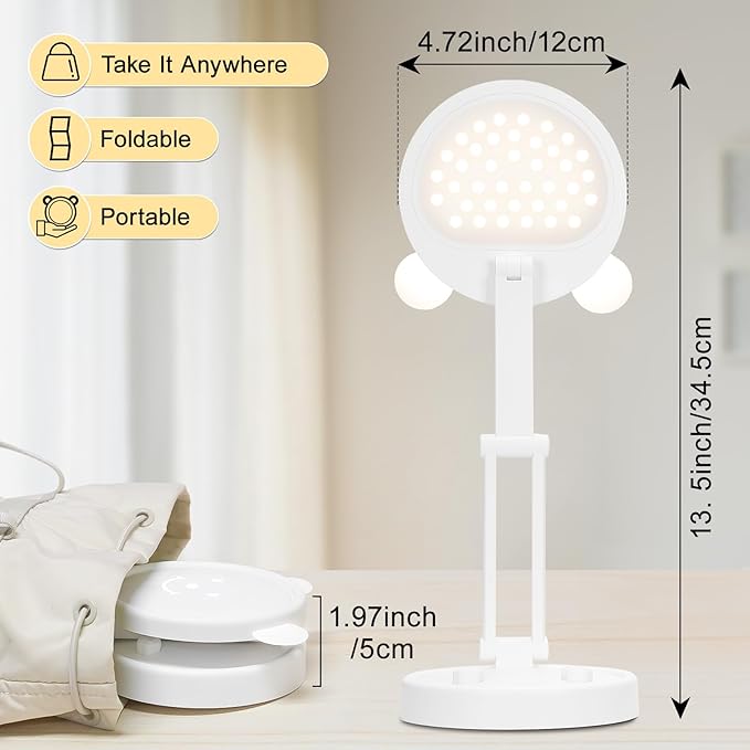 Boncoo Rechargeable Lamp, Cute Bear Battery Operated Desk Lamp Portable & Foldable, LED Cordless Lamp Dimmable with 3 Color Modes, Eye Caring Table Light Small Desk Lamps for Home Office Dorm