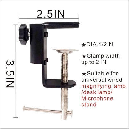 Replacement Heavy Duty C Clamp for 1/2” Base Magnifying Lamp,Desk Lamp,Swing Arm Lamp,Phone I pad Mount,Tablet Mic Holder,Table Mount Clamp for Microphone Stand Mic Boom Arm (METAL BLACK)