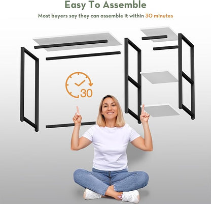 SINPAID 40" Small Computer Desk with Study Shelves for Home Office,White | Easy Assembly Study Desk, Sturdy Writing Desk for Bedroom & Home Office, Cream White